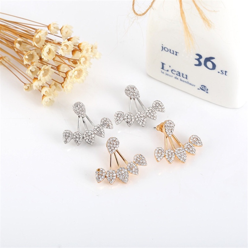 Water Drop Crystal Flower Double Stud Earrings - Picture 2 of 6
